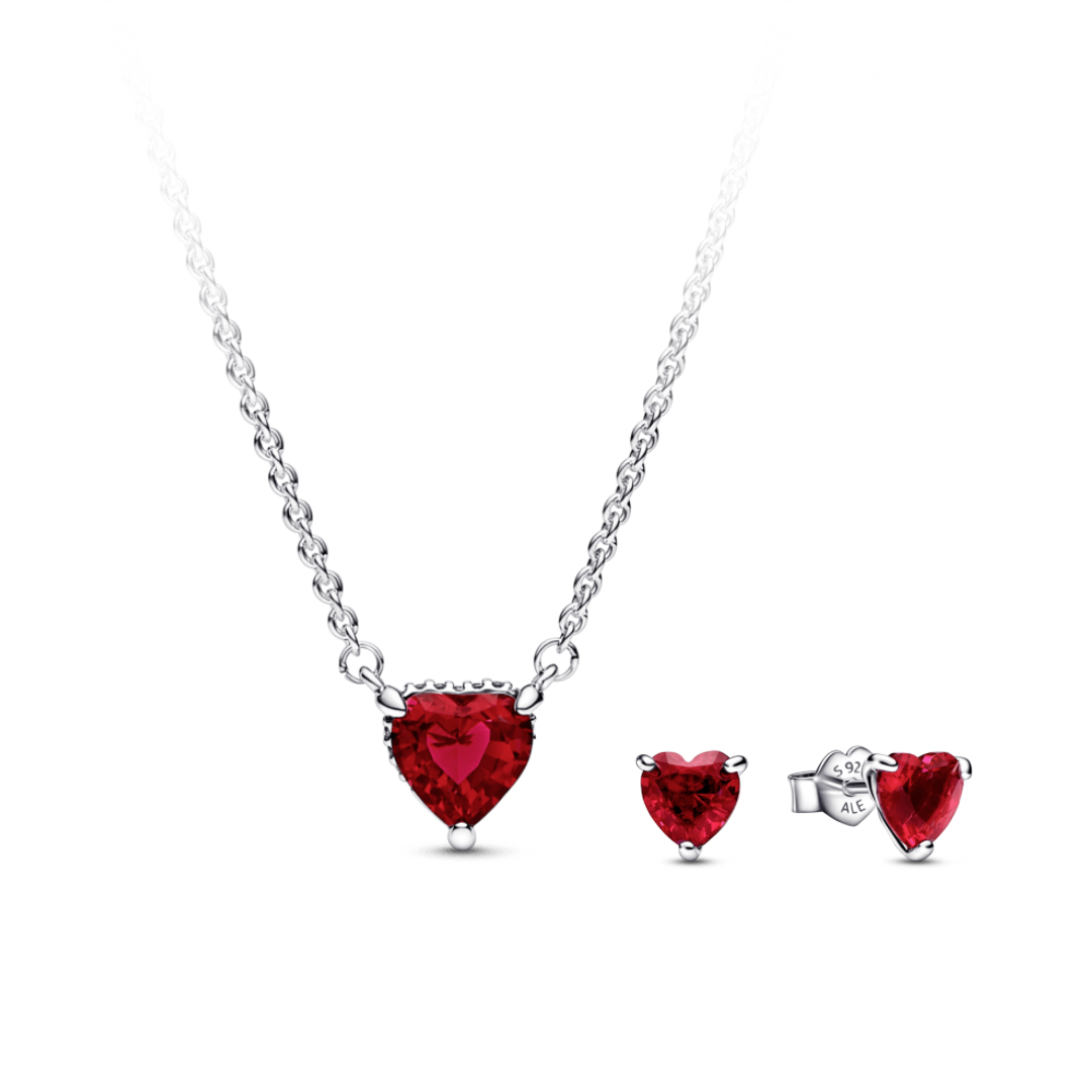 Set de collar y aretes corazón rojo