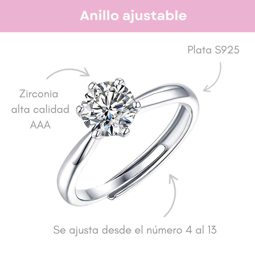 Anillo Solitario Zirconia Ajustable